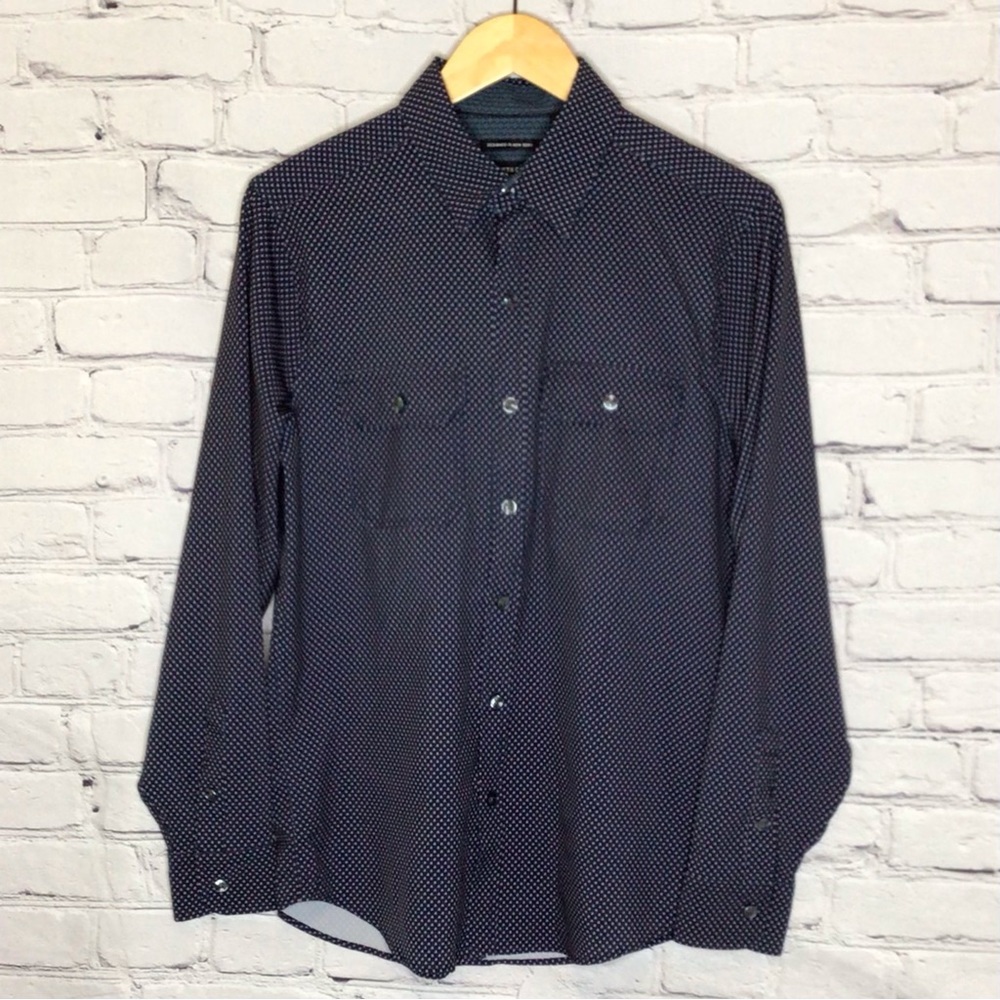Kenneth Cole Blue Print Slim Fit Casual Button Up Shirt Small